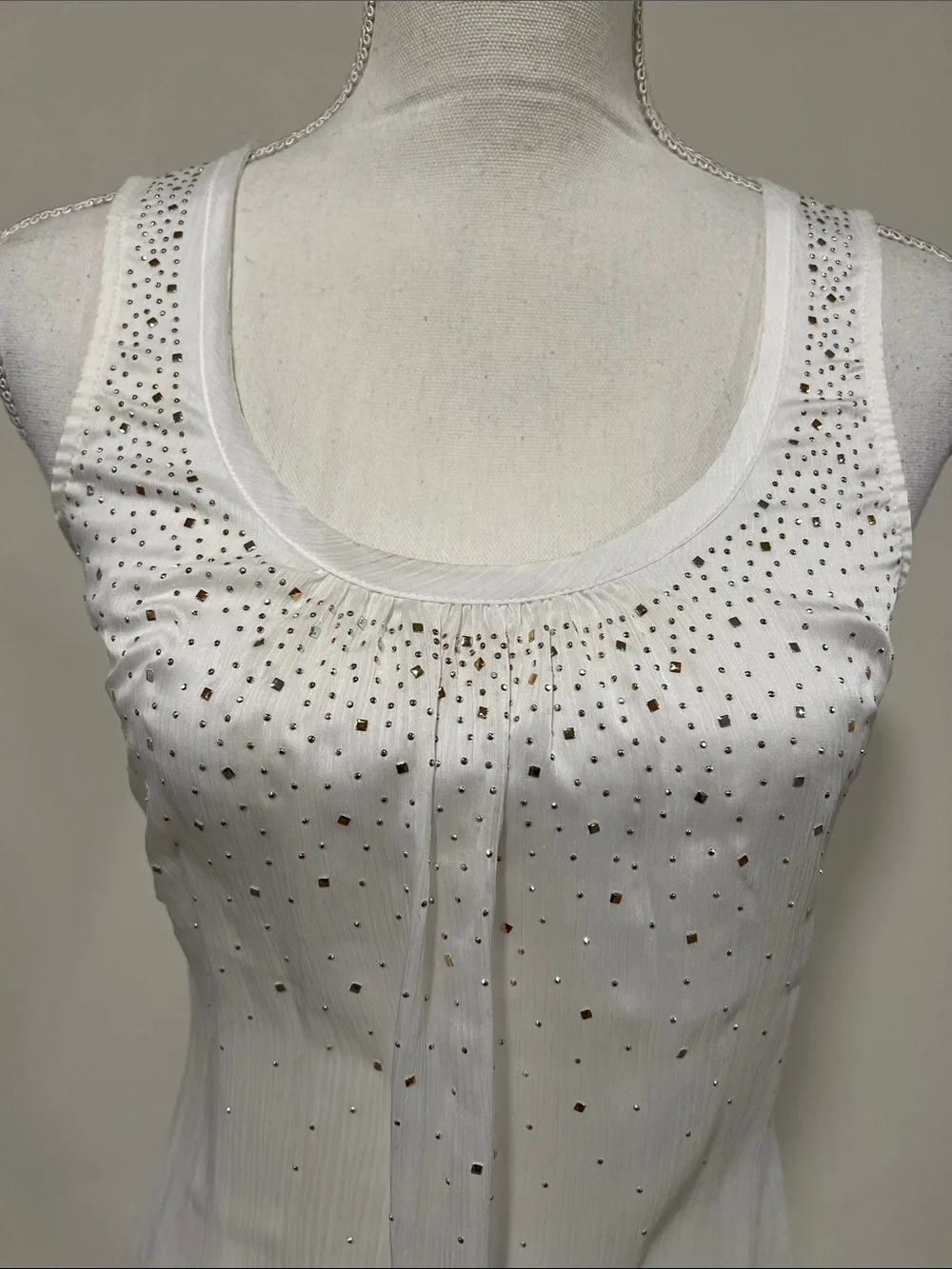 White House Black Market White Tank Top with Gold & Silver Studs Size XS